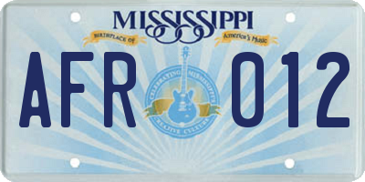 MS license plate AFR012