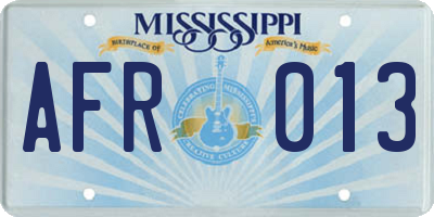 MS license plate AFR013