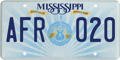 MS license plate AFR020