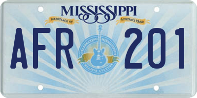 MS license plate AFR201