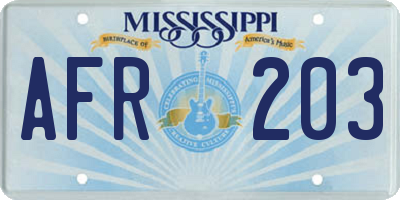 MS license plate AFR203