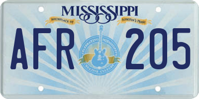 MS license plate AFR205