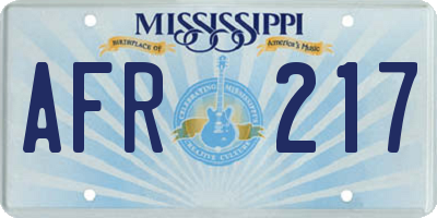 MS license plate AFR217