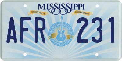 MS license plate AFR231