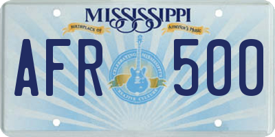 MS license plate AFR500