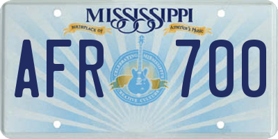 MS license plate AFR700
