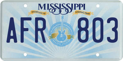MS license plate AFR803