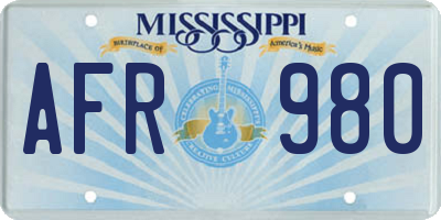 MS license plate AFR980
