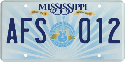 MS license plate AFS012
