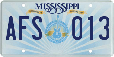 MS license plate AFS013