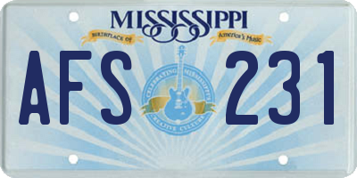 MS license plate AFS231