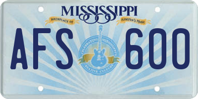 MS license plate AFS600
