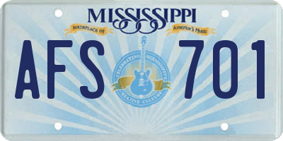 MS license plate AFS701