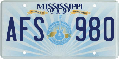 MS license plate AFS980
