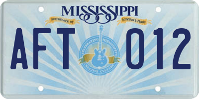 MS license plate AFT012