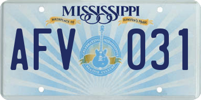 MS license plate AFV031