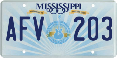 MS license plate AFV203