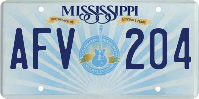 MS license plate AFV204