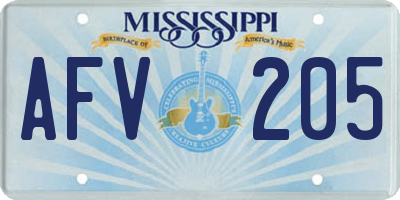 MS license plate AFV205