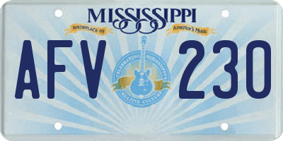 MS license plate AFV230