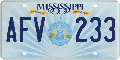 MS license plate AFV233
