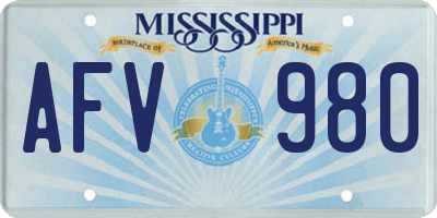 MS license plate AFV980