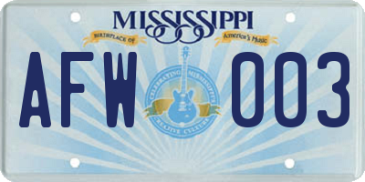 MS license plate AFW003