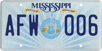MS license plate AFW006