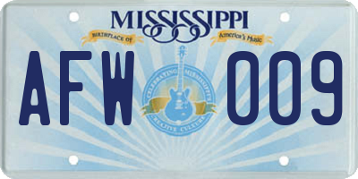 MS license plate AFW009
