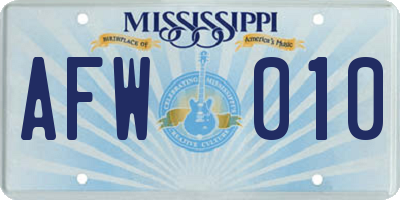 MS license plate AFW010