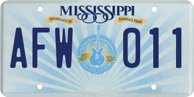 MS license plate AFW011
