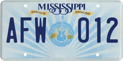 MS license plate AFW012