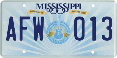 MS license plate AFW013
