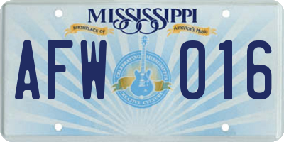MS license plate AFW016