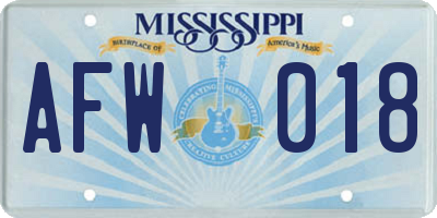 MS license plate AFW018