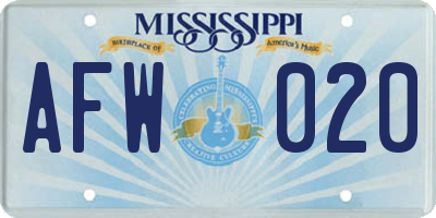 MS license plate AFW020