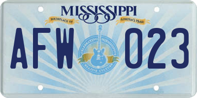 MS license plate AFW023