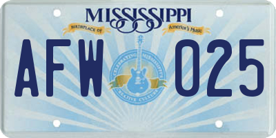MS license plate AFW025