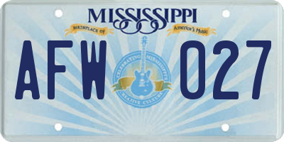 MS license plate AFW027