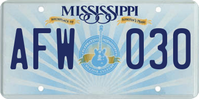 MS license plate AFW030