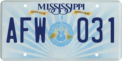 MS license plate AFW031
