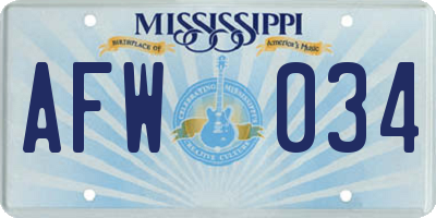MS license plate AFW034