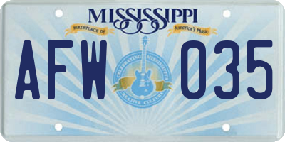 MS license plate AFW035