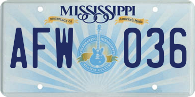 MS license plate AFW036