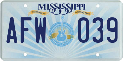 MS license plate AFW039