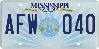 MS license plate AFW040