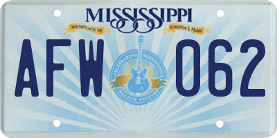 MS license plate AFW062