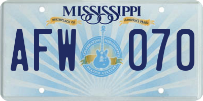 MS license plate AFW070