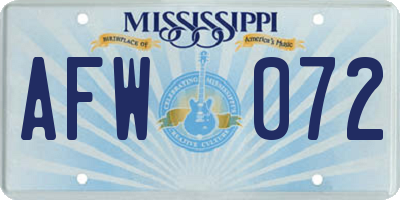 MS license plate AFW072