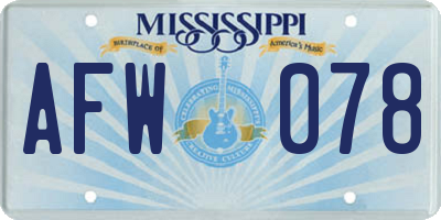 MS license plate AFW078